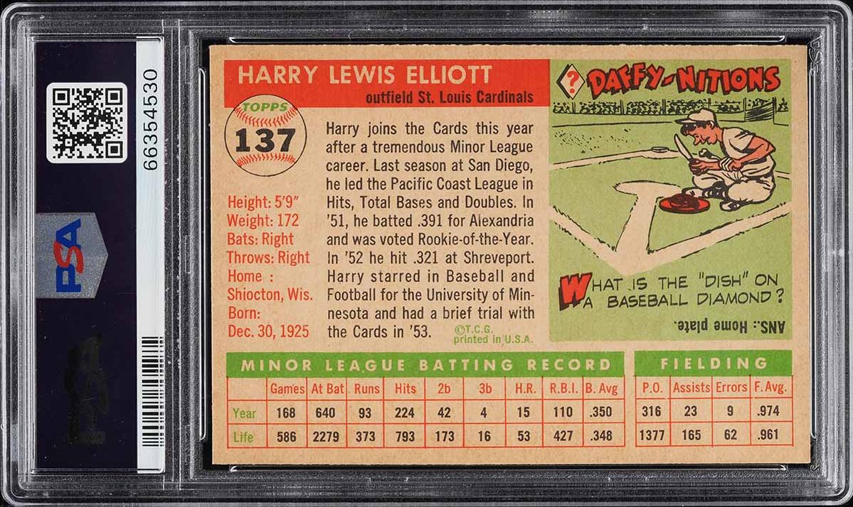 1955 Topps Harry Elliott #137 PSA 8.5 NM-MT+