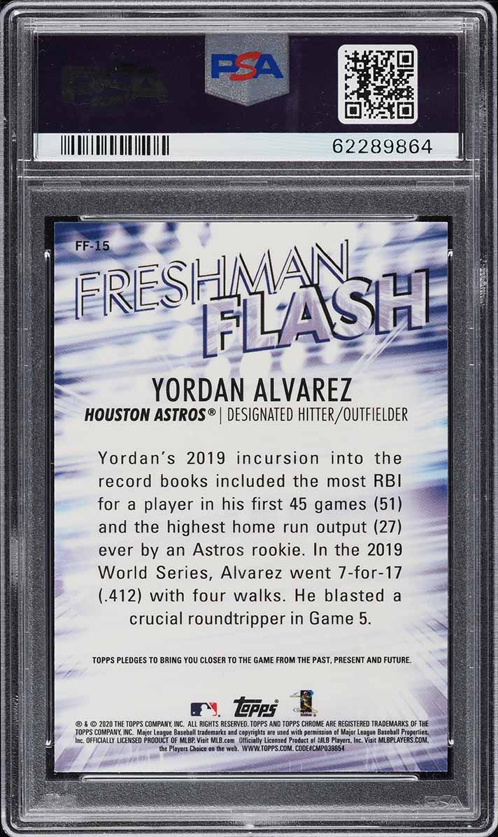 2020 Topps Chrome Freshman Flash Yordan Alvarez ROOKIE #FF-15 PSA 10 GEM MINT