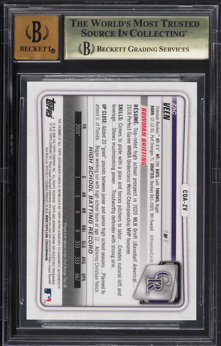 2020 Bowman Chrome 1st Edition Red Refractor Zac Veen ROOKIE AUTO