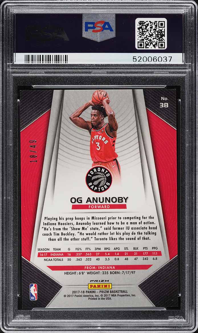 2017 Panini Prizm Orange OG Anunoby ROOKIE /49 #38 PSA 10 GEM MINT