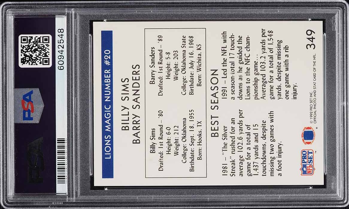1992 Pro Set Football Barry Sanders & Billy Sims #349 PSA 10 GEM MINT