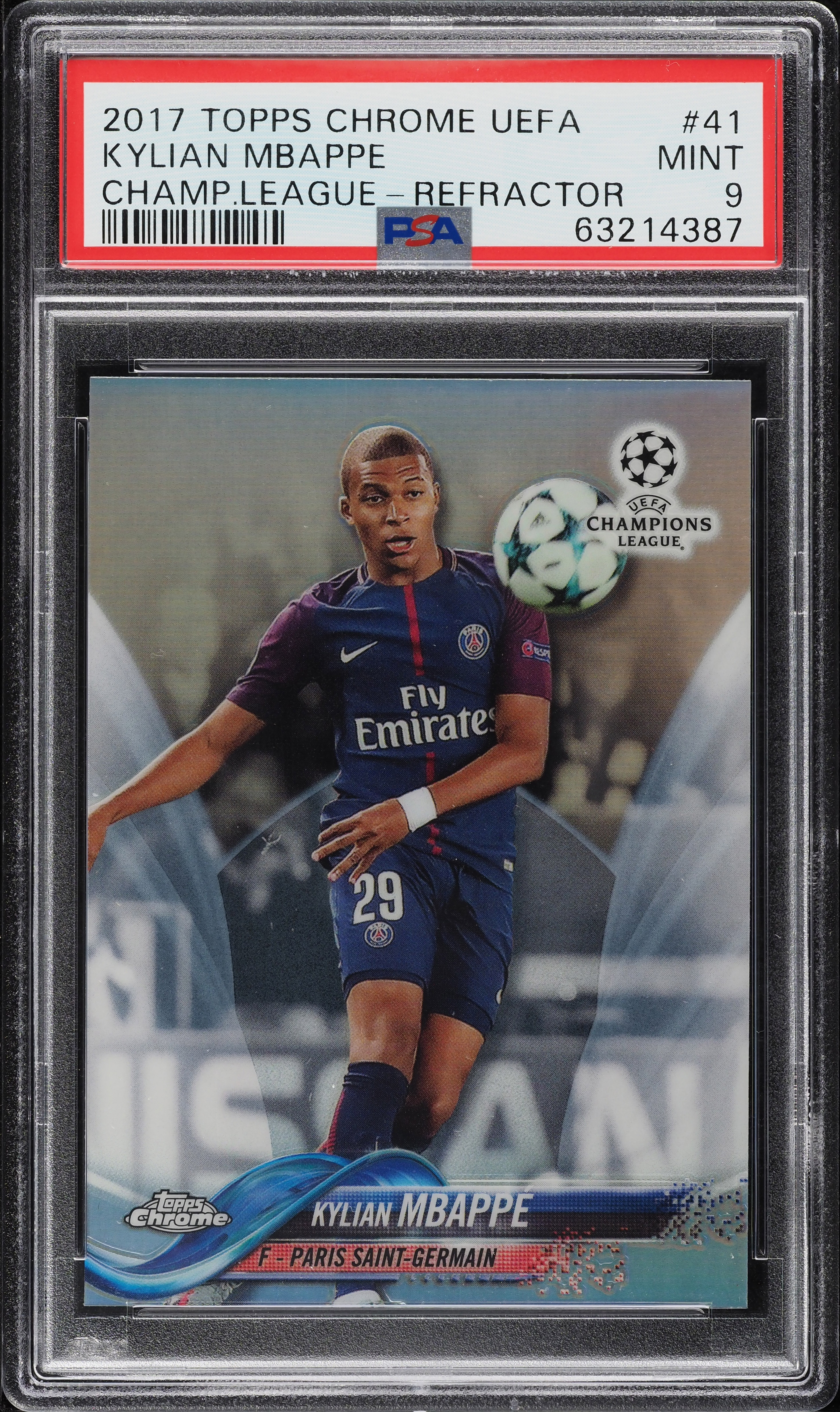 2017 Topps Chrome UEFA Refractor Kylian Mbappe ROOKIE #41 PSA 9