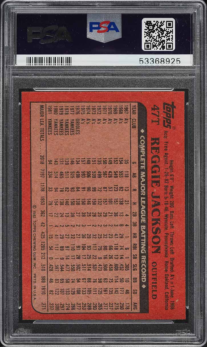 1982 Topps Traded Reggie Jackson #47T PSA 10 GEM MINT