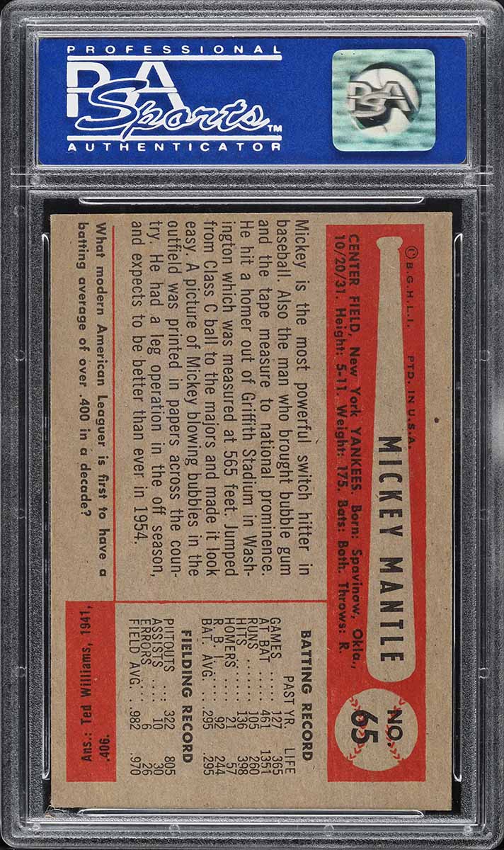 1954 Bowman Mickey Mantle #65 PSA 7 NRMT