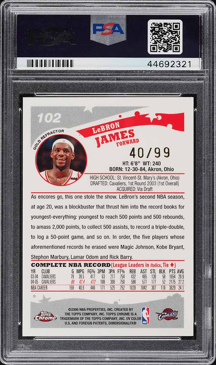 2005 Topps Chrome Gold Refractor LeBron James /99 #102 PSA 9 MINT
