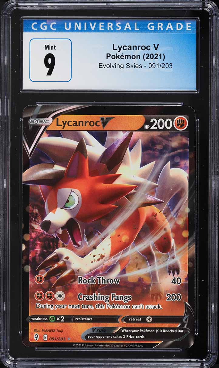 2021 Pokemon Sword & Shield Evolving Skies Lycanroc V #91 CGC 9 MINT