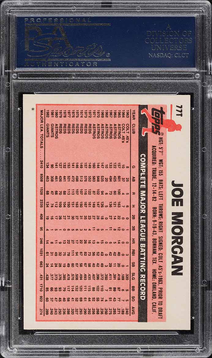 1983 Topps Traded Joe Morgan #77T PSA 10 GEM MINT