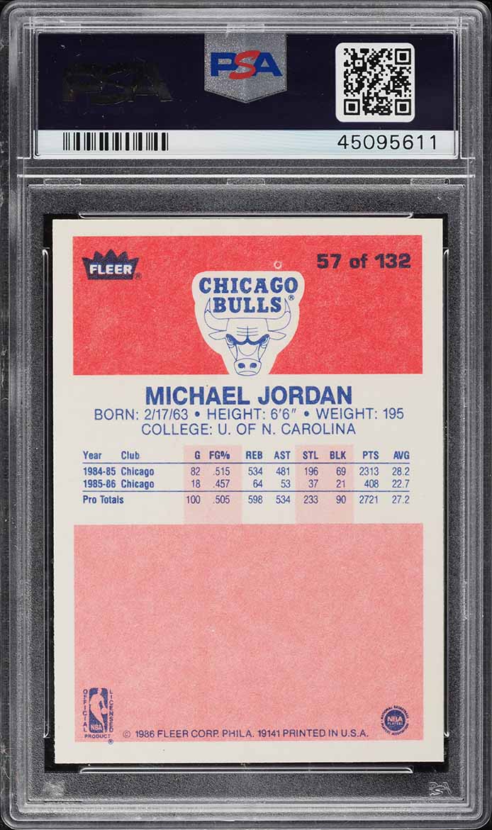 1986 Fleer Basketball Michael Jordan ROOKIE #57 PSA 8 NM-MT