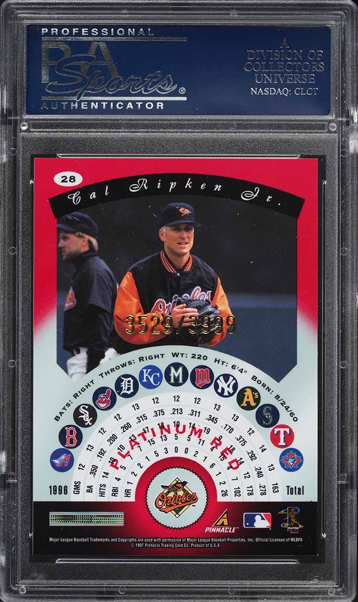 1997 Totally Certified Platinum Red Cal Ripken Jr. /3999 #28 PSA 10 GEM MINT
