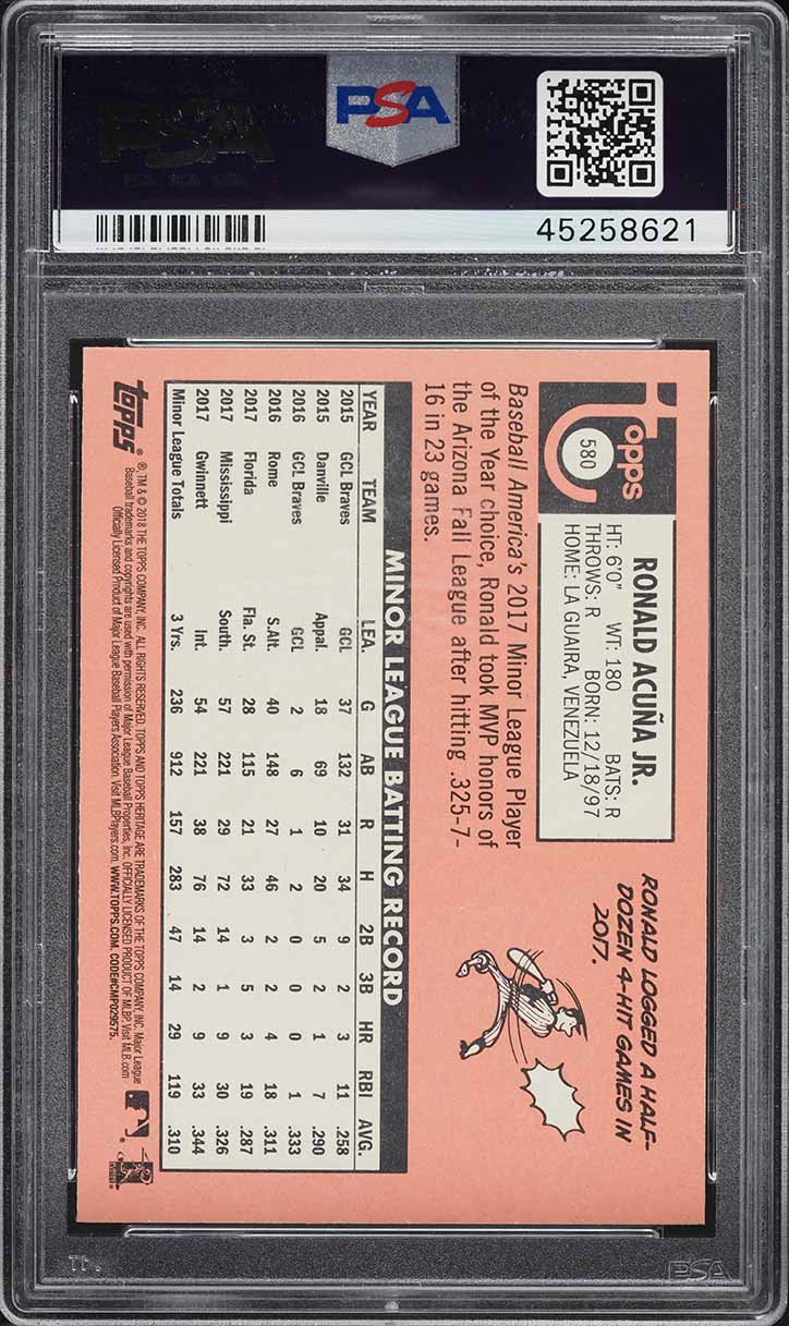 2018 Topps Heritage Ronald Acuna Jr. ROOKIE #580 PSA 10 GEM MINT