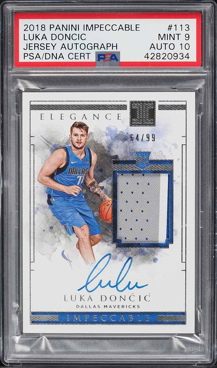 2018 Panini Impeccable Luka Doncic ROOKIE PATCH AUTO DNA 10 /99 #113 PSA 9 MINT
