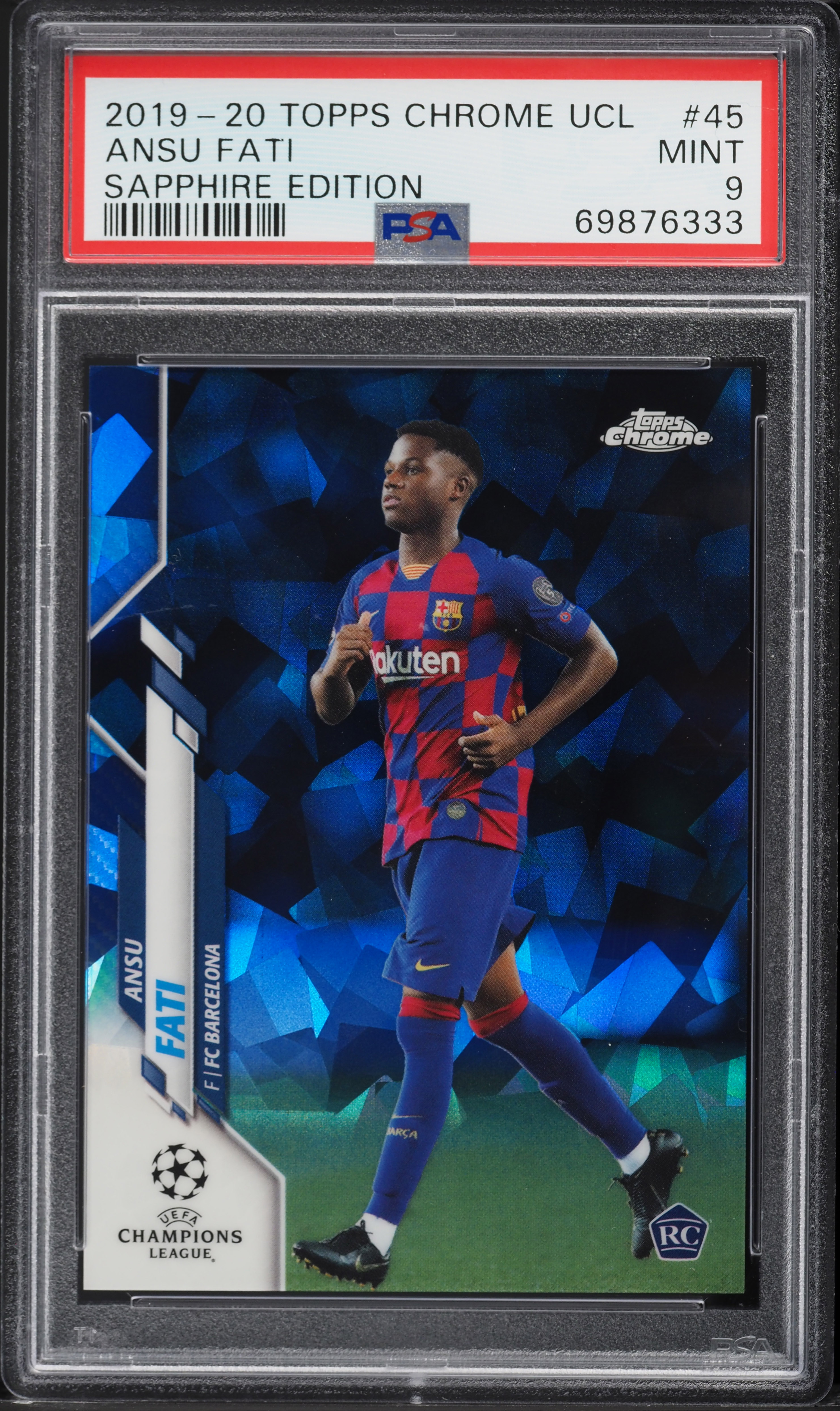 2019 Topps Chrome UEFA Sapphire Edition Ansu Fati ROOKIE #45 PSA 9