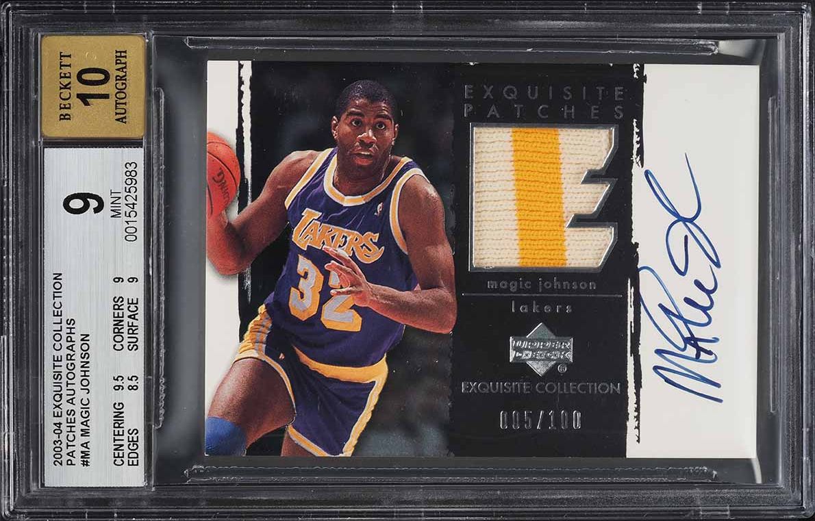2003 Exquisite Collection Patches Magic Johnson PATCH AUTO /100 #AP-MA BGS 9