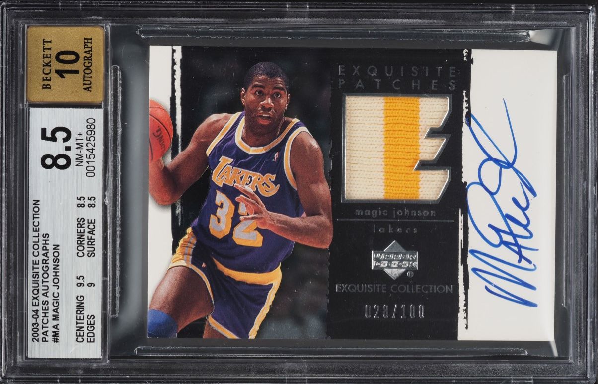 2003 Exquisite Collection Patches Magic Johnson PATCH AUTO /100 #AP-MA BGS 8.5