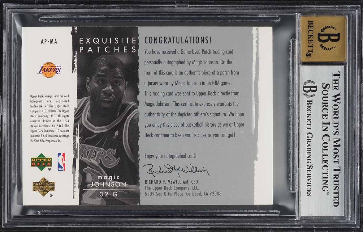2003 Exquisite Collection Patches Magic Johnson PATCH AUTO /100 #AP-MA BGS 8.5