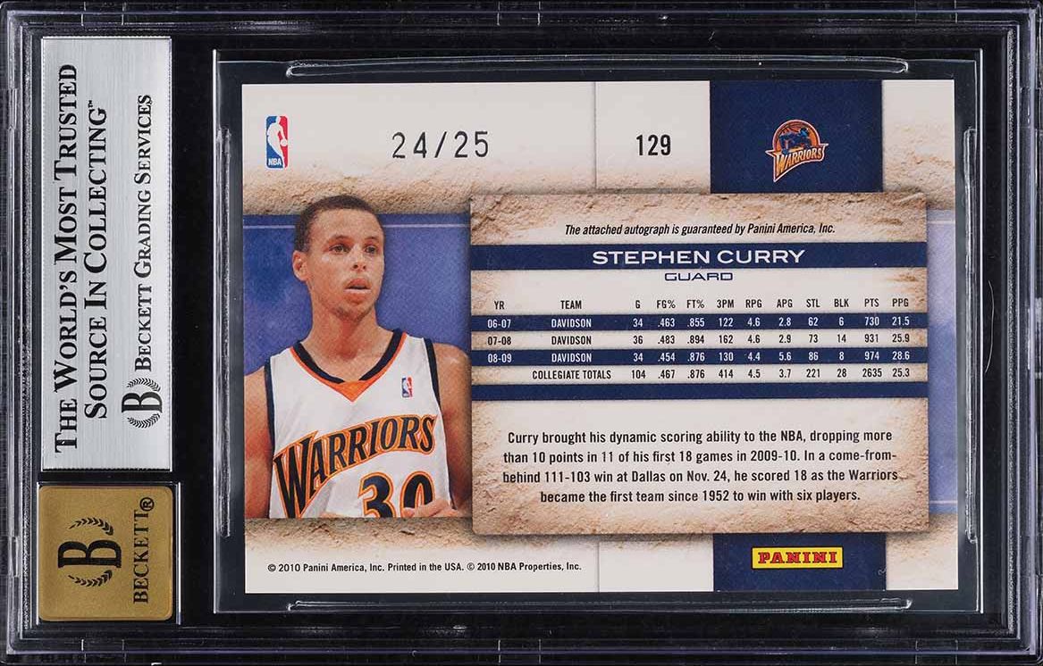 2009 Panini Studio Proofs Gold Stephen Curry ROOKIE AUTO /25 #129 BGS 9 MINT