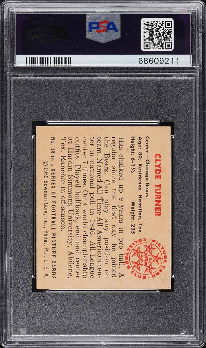 1950 Bowman Football Bulldog Turner #28 PSA 5 EX