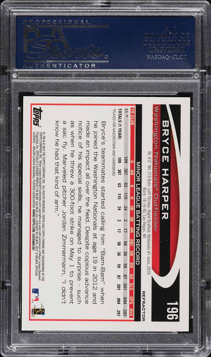 2012 Topps Chrome Purple Refractor Bryce Harper ROOKIE #196 PSA 10 GEM MINT