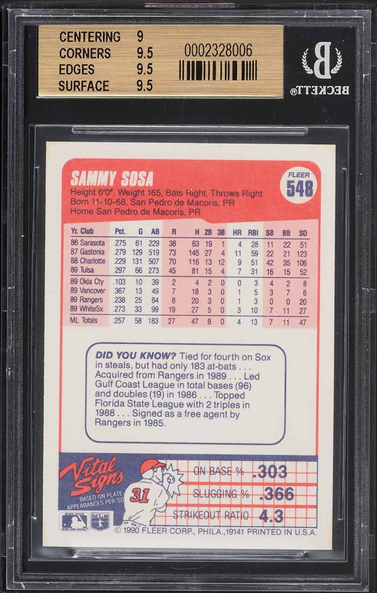 1990 Fleer Sammy Sosa ROOKIE #548 BGS 9.5 GEM MINT on Fanatics Collect
