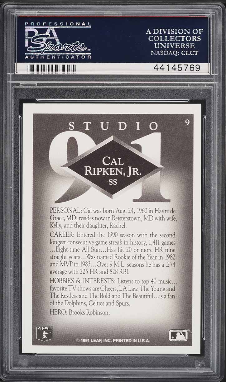 1991 Studio Cal Ripken Jr. #9 PSA 10 GEM MINT