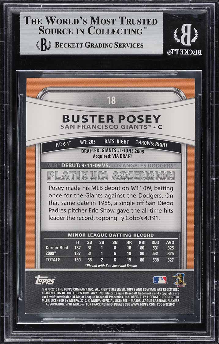 2010 Bowman Platinum Buster Posey ROOKIE #18 BGS 8.5 NM-MT+