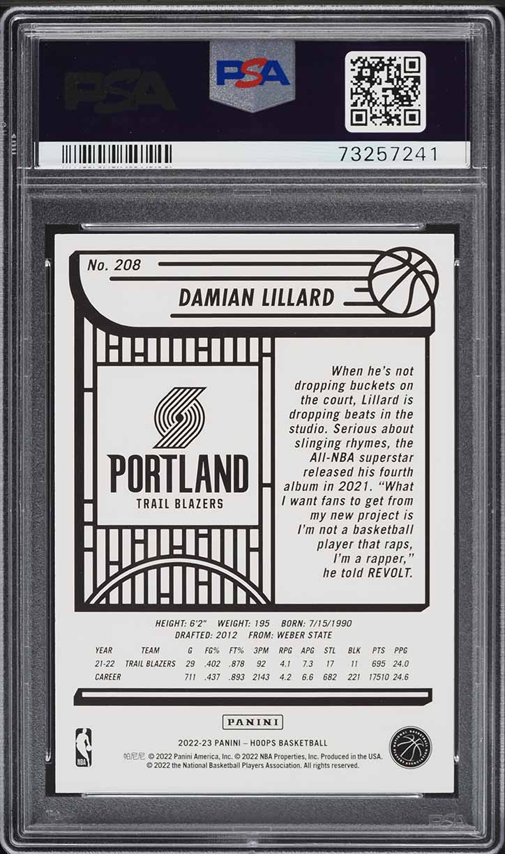 2022 Hoops Silver Damian Lillard /199 #208 PSA 10 GEM MINT