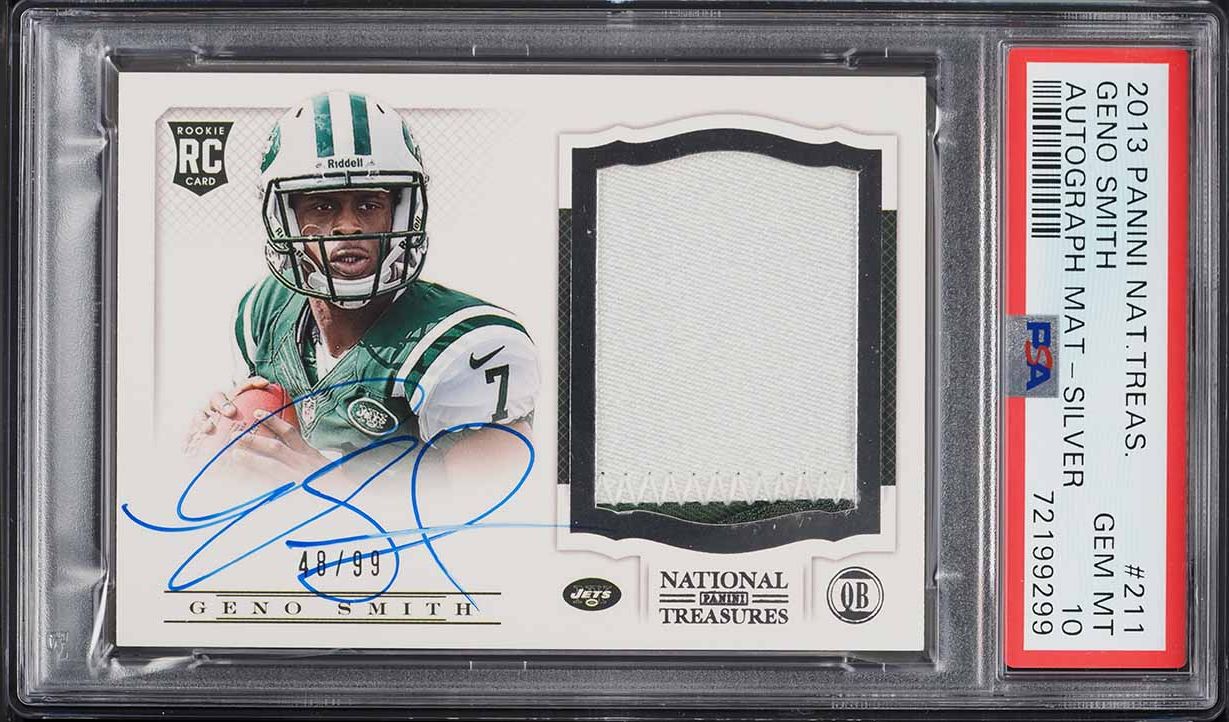 2013 National Treasures Silver Geno Smith ROOKIE PATCH AUTO /99 #211 PSA 10 GEM