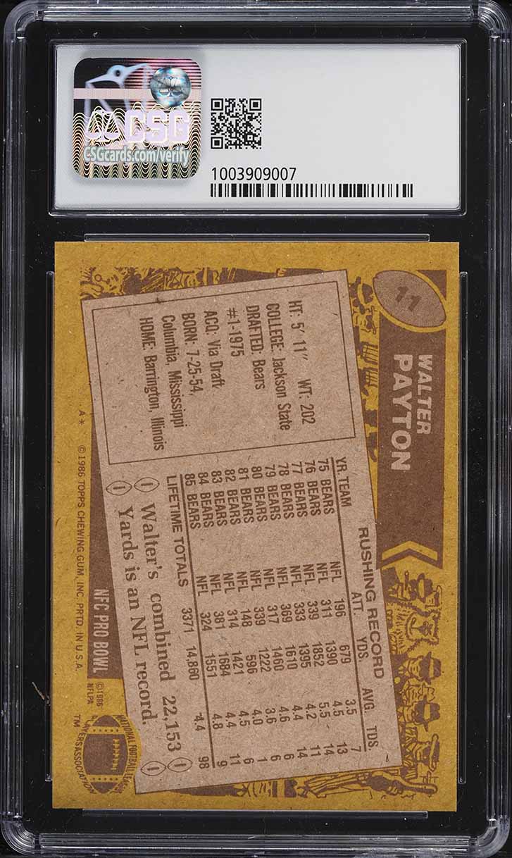 1986 Topps Football Walter Payton ALL-PRO #11 CSG 8.5 NM-MT+