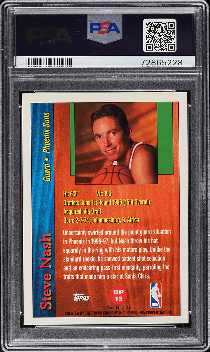 1996 Topps Draft Redemption Steve Nash ROOKIE #DP15 PSA 9 MINT