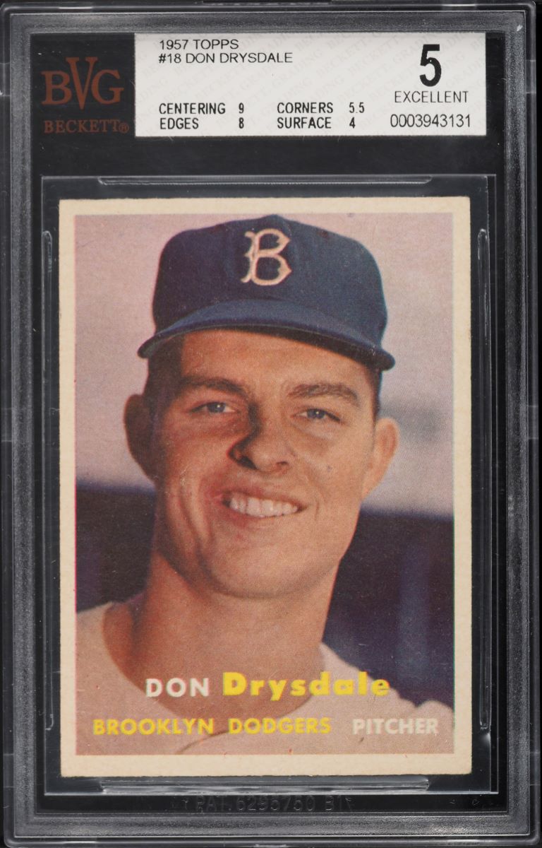 1957 Topps Don Drysdale ROOKIE #18 BVG 5 EX