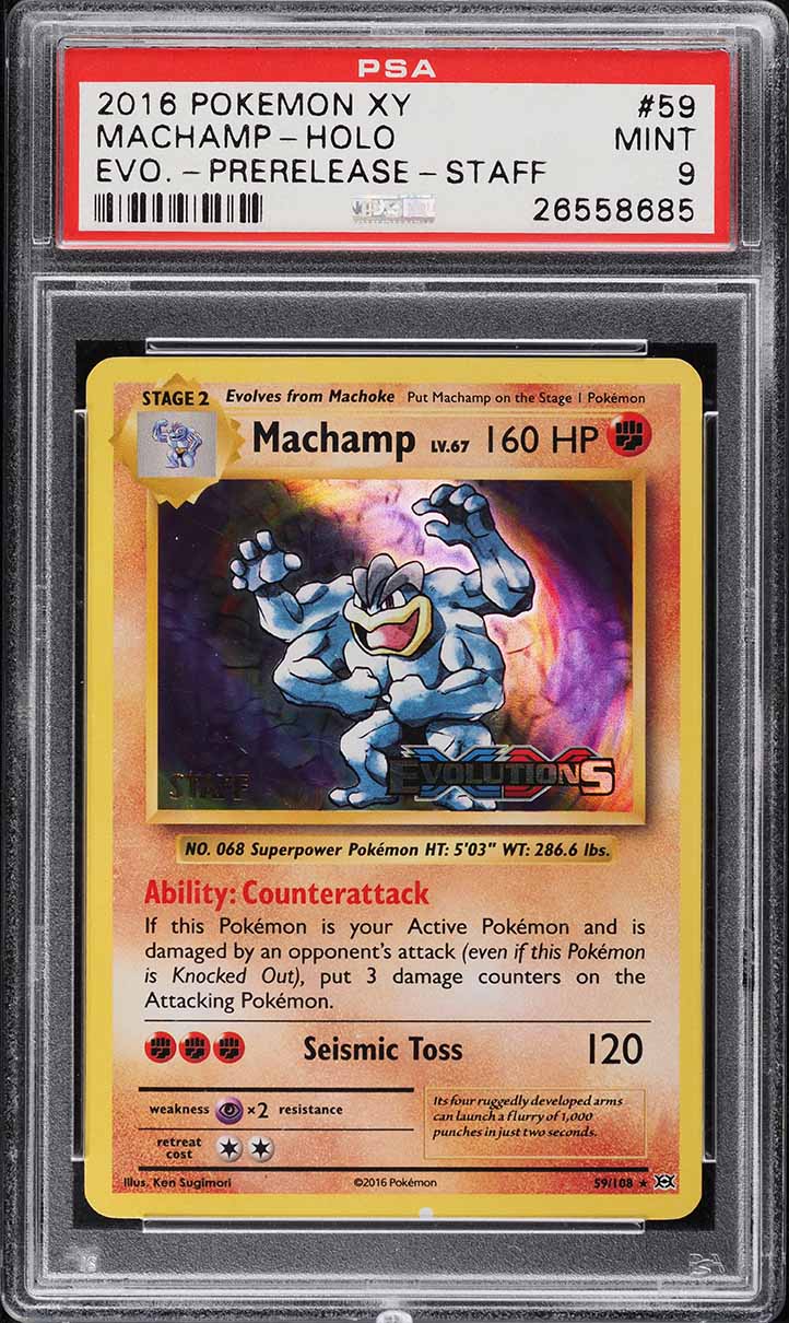 2016 Pokemon XY Evolutions Prerelease Staff Holo Machamp #59 PSA 9