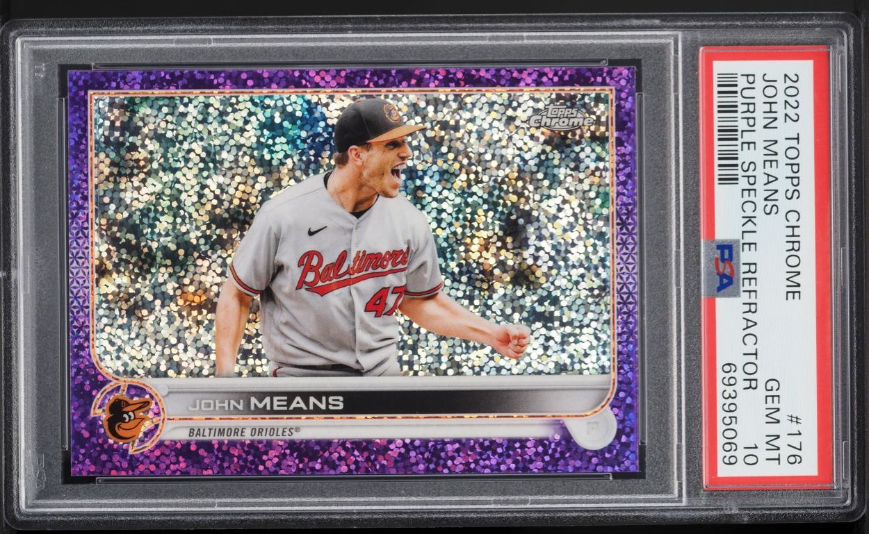 2022 Topps Chrome Purple Speckle Refractor John Means /299 #176 PSA 10