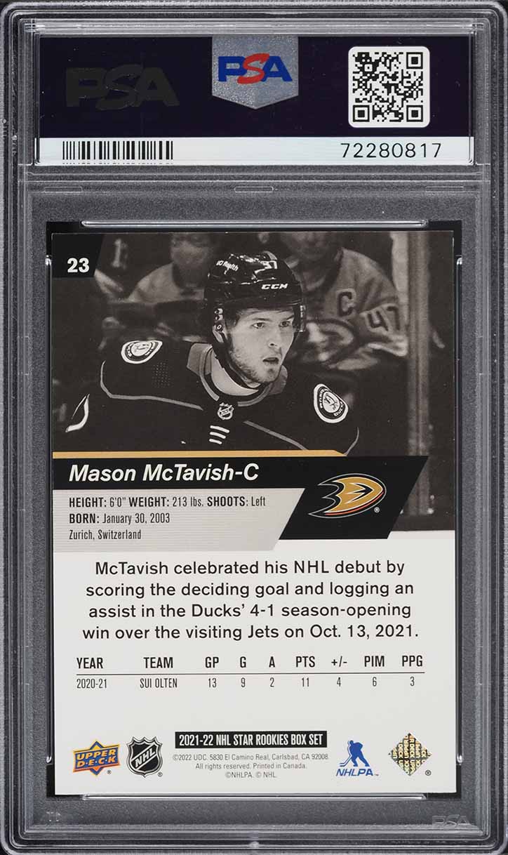 2021 Upper Deck NHL Star Box Set Mason McTavish ROOKIE #23 PSA 8 NM-MT