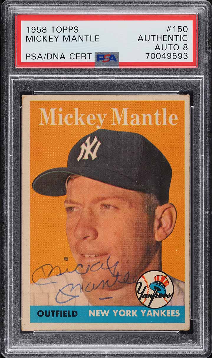 1958 Topps Mickey Mantle AUTO DNA 8 #150 PSA AUTH
