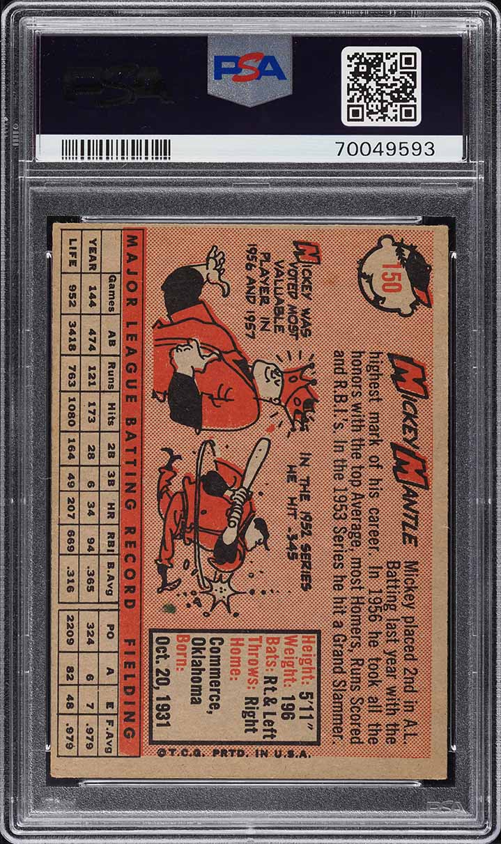 1958 Topps Mickey Mantle AUTO DNA 8 #150 PSA AUTH
