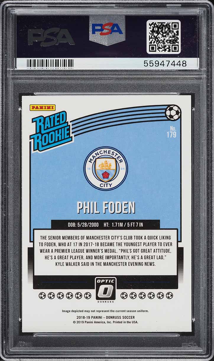 2018 Donruss Optic Phil Foden ROOKIE #179 PSA 10 GEM MINT on