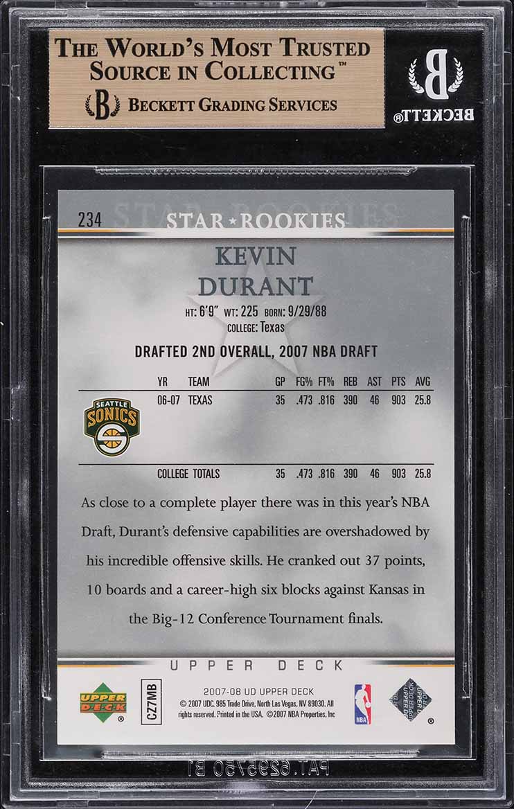 2007 Upper Deck Basketball Kevin Durant SP ROOKIE #234 BGS 9.5 GEM MINT