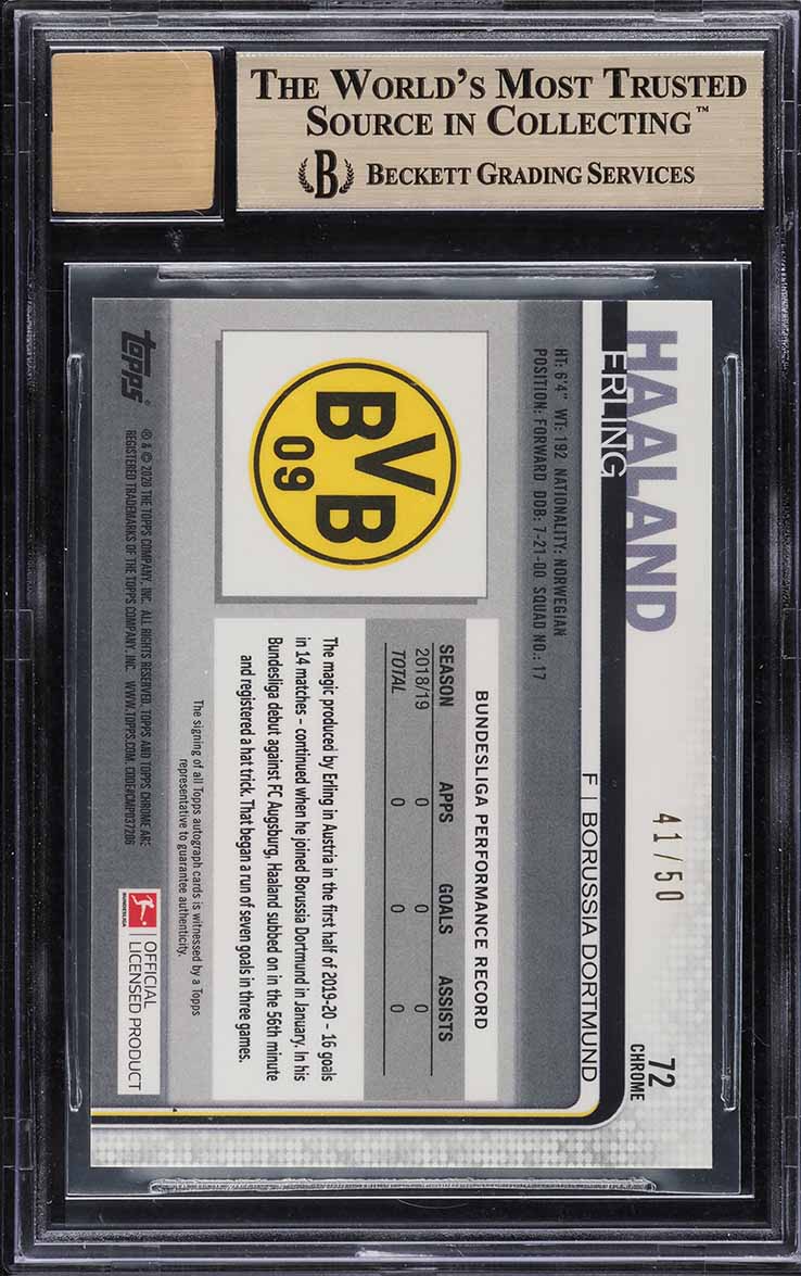 2019 Topps Chrome Gold Refractor Erling Haaland ROOKIE AUTO /50 BGS 9.5 GEM MINT