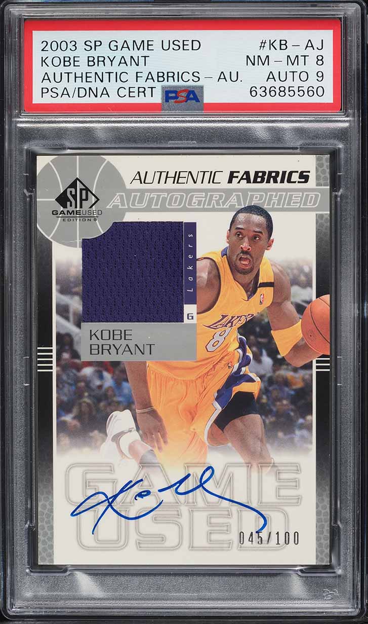 2003 SP Game Used Authentic Fabrics Kobe Bryant PATCH AUTO DNA 9 /100 PSA 8