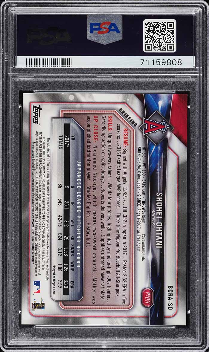 2018 Bowman Chrome Blue Refractor Shohei Ohtani ROOKIE AUTO /150 PSA 9 MINT