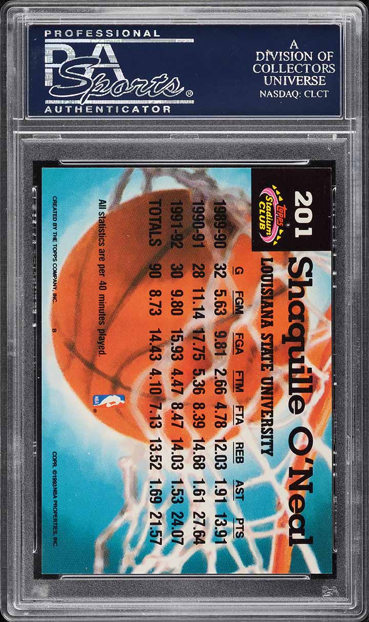 1992 Stadium Club Members Only Shaquille O'Neal ROOKIE #201 PSA 10 GEM MINT