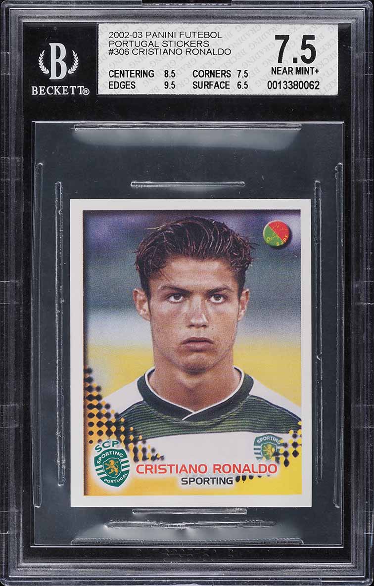 2002 Panini Futebol Portugal Stickers Cristiano Ronaldo ROOKIE #306 BGS 7.5