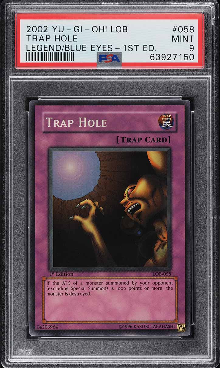 2002 Yu-Gi-Oh! Legend Of Blue Eyes 1st Edition Trap Hole #LOB-058 PSA 9 MINT