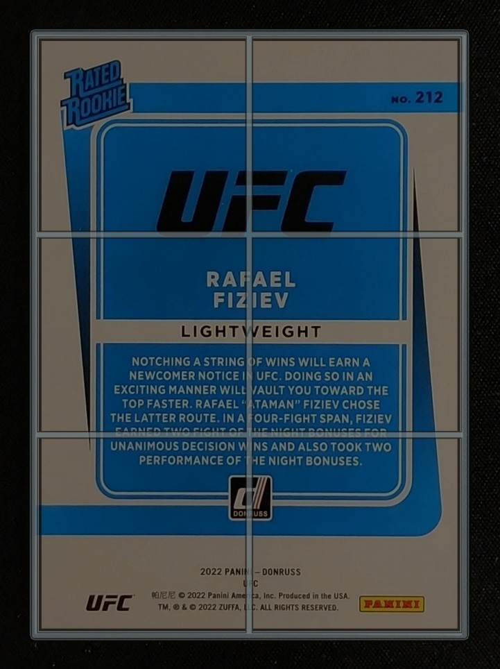 2022 Donruss UFC Holo Laser Rafael Fiziev ROOKIE /99 #212 MBA AUTH