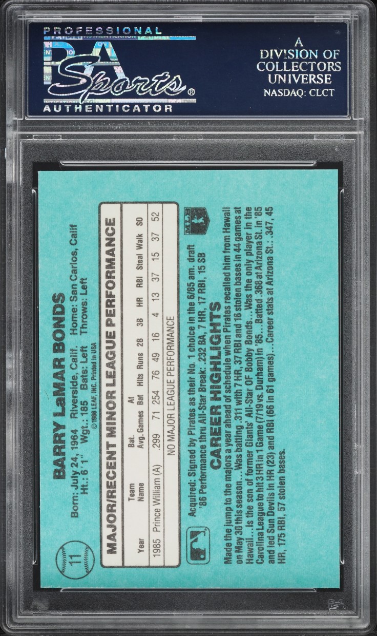 1986 Donruss The Rookies Barry Bonds ROOKIE #11 PSA 10 GEM MINT