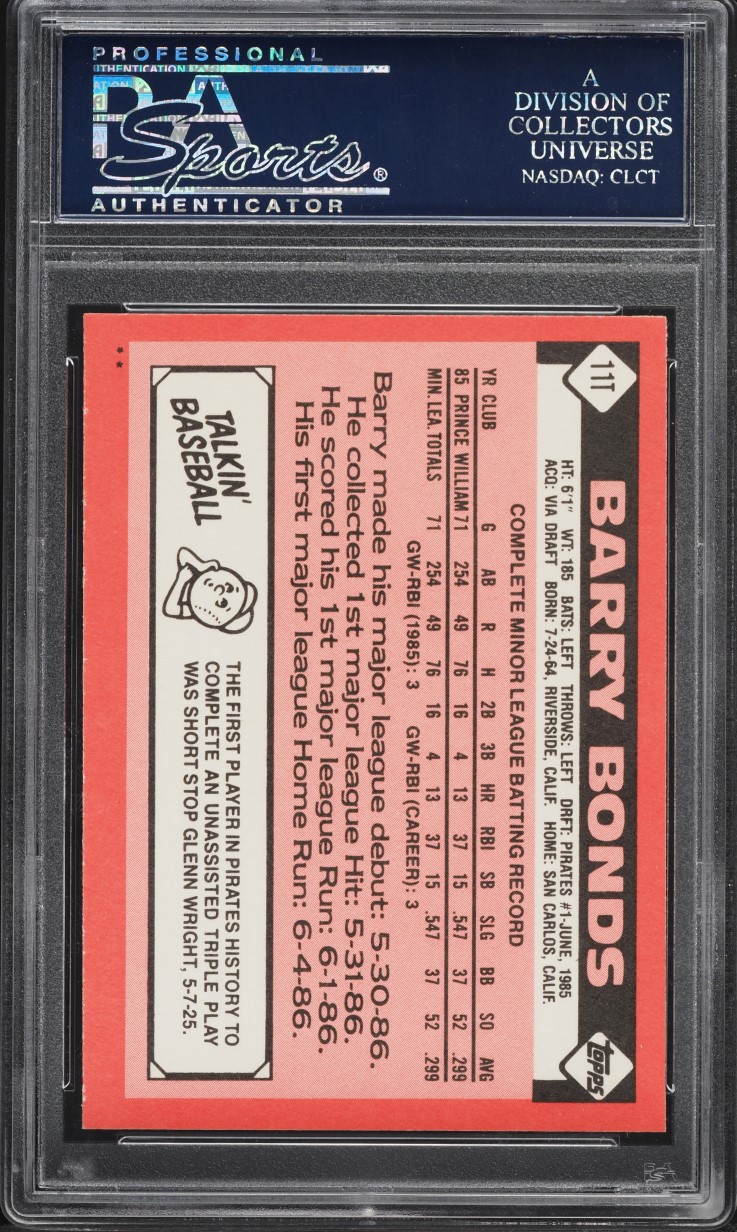 1986 Topps Traded Barry Bonds ROOKIE #11T PSA 10 GEM MINT