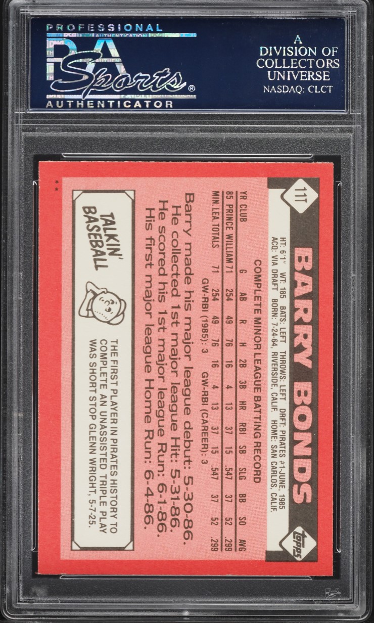 1986 Topps Traded Barry Bonds ROOKIE #11T PSA 10 GEM MINT