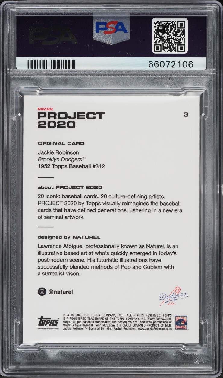 2020 Topps Project 2020 Naturel Jackie Robinson #3 PSA 8 NM-MT