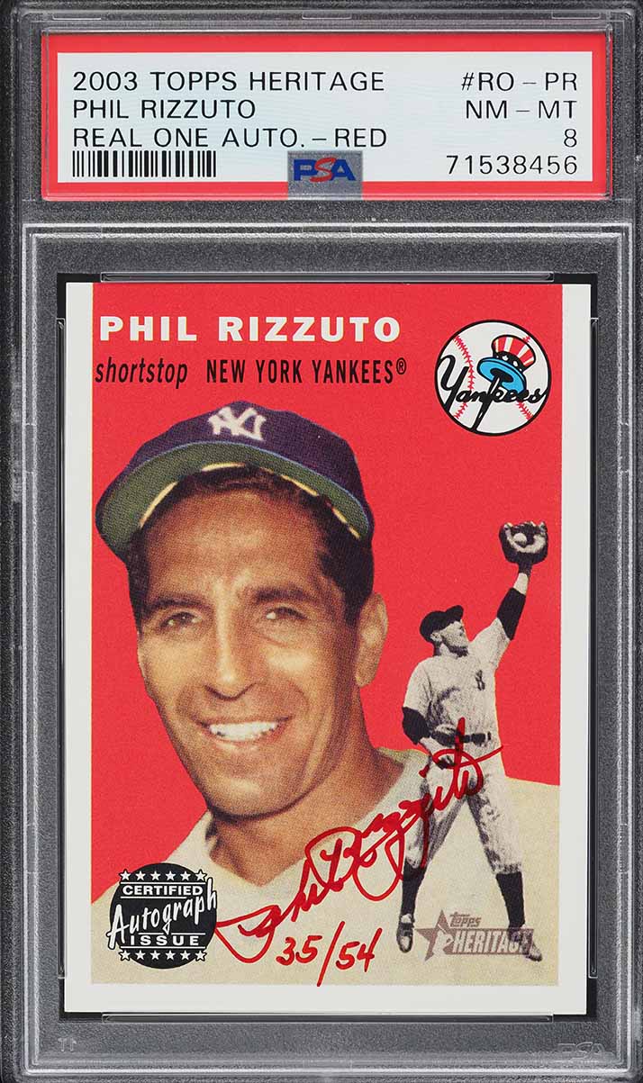 2003 Topps Heritage Real One Red Phil Rizzuto AUTO /54 #RO-PR PSA 8 NM-MT