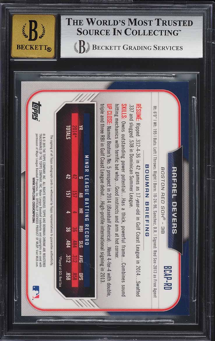 2015 Bowman Chrome Prospect Rafael Devers ROOKIE AUTO #BCAP-RO BGS 8.5 NM-MT+